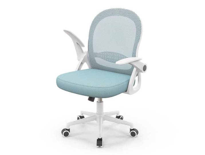 Fauteuil bureau ergonomique mesh respirant accoudoirs relevables hauteur réglable 10 cm piètement métal roulettes bleu