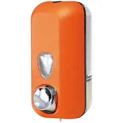 Seifenspender 550 ml Kunststoff orange mit Druckknopf und Sichtfenster