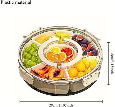 Inspire Select Rotating 5 Compartment Snack Storage Tray With Lid & Handle Multi Section Food Organizer clear A