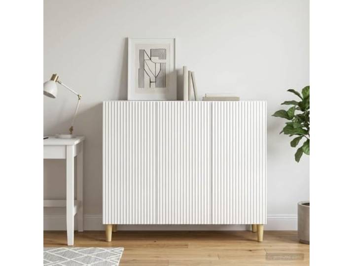 RJPLMFV Anrichte weiß glänzend 89 x 34,5 x 80 cm Drehtür 90°, verstellbare Regale, Aufbewahrung für Geschirr, Vintage-Stil