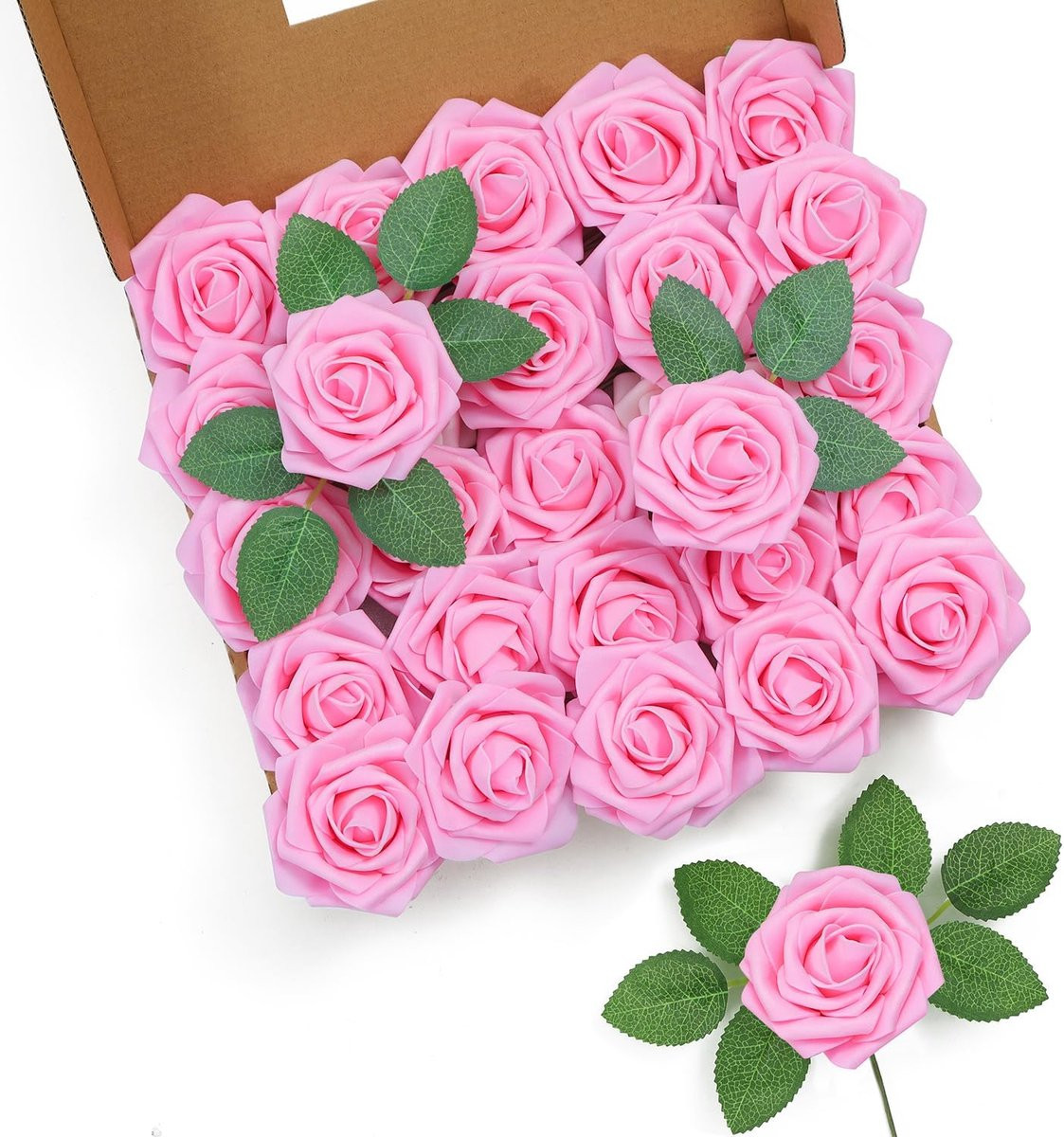 SnelShoppen 25 stuks Kunstrozen Roze Foam Rozen met Real Touch Effect voor DIY Decoratie