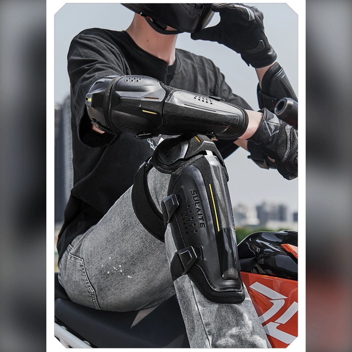 INF Hartschalen-Knieschützer – Stoßfest, Erweiterter Seitenschutz, Reflektierend, Atmungsaktiv, Verstellbare Riemen