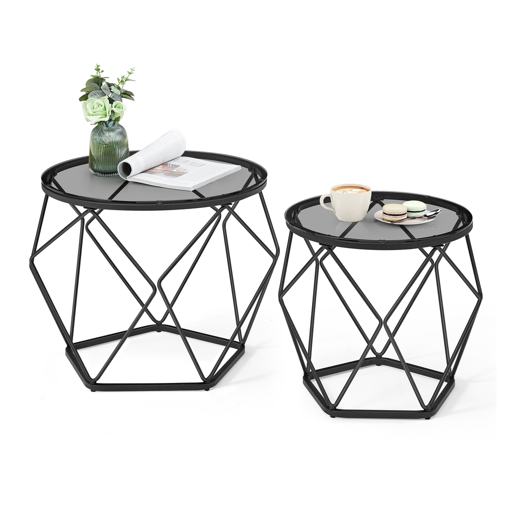 VASAGLE Wohnzimmertisch 2er Set modern schiefergrau-tintenschwarz B34LGT040B03