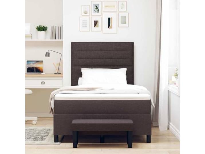 KTHLBRH Boxspringbett Dunkelbraun 120 x 200 cm Struktur aus Holz, atmungsaktiver Stoff, verstellbares Kopfteil, einfache Montage