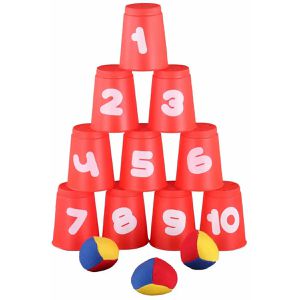 Idena Wurfspiel 40416, Ballwurfspiel, ab 3 Jahre, 10 Becher & 3 Bälle, ab 1 Spieler