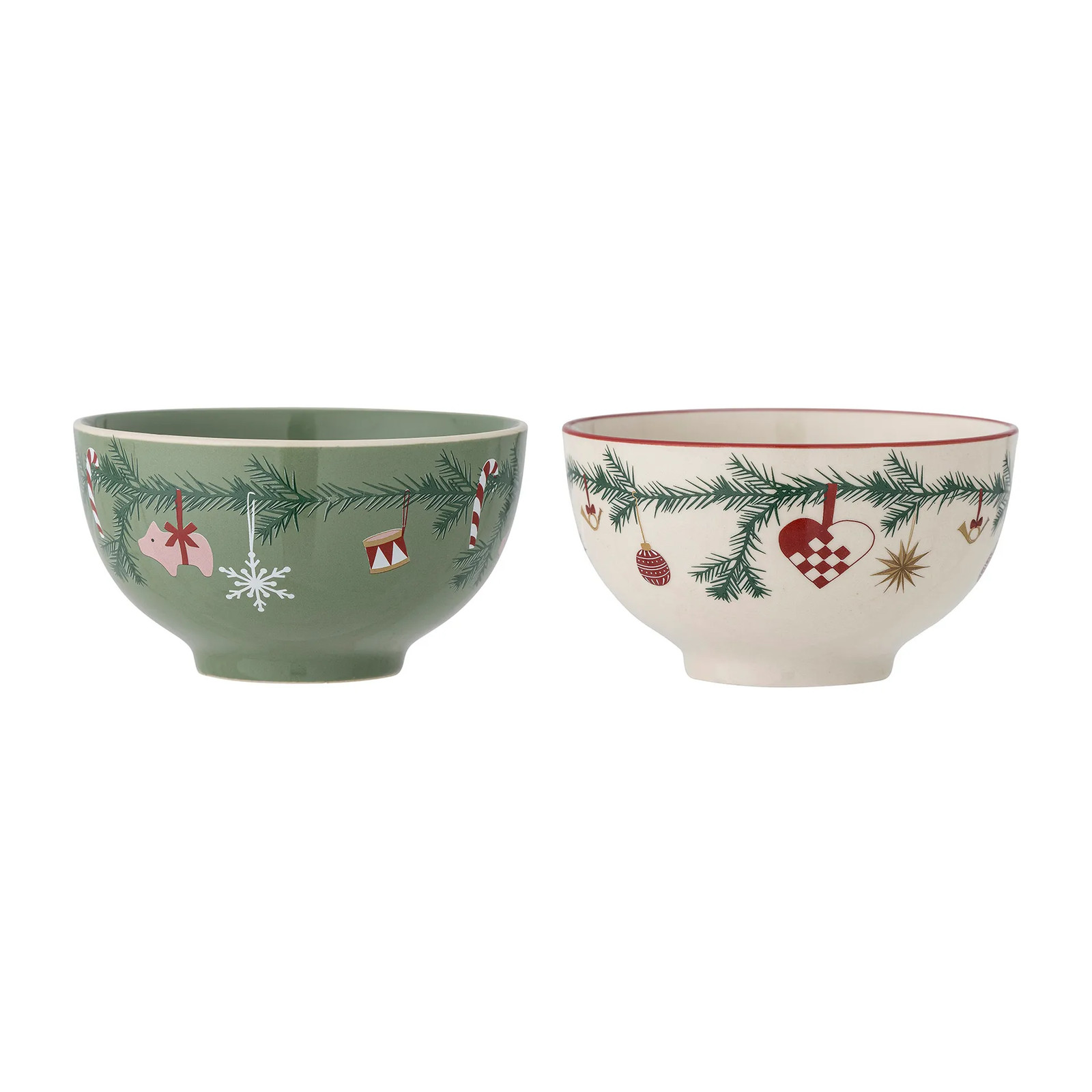 Bloomingville Yule kom 2-pack groen van keramiek