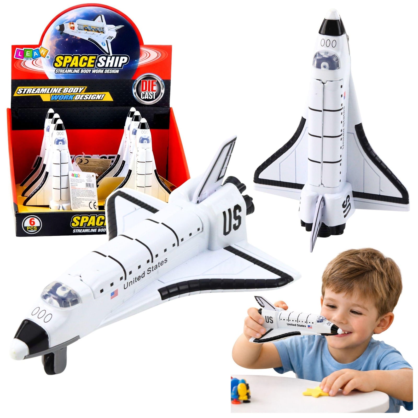 Lean Toys Ruimteschip Metalen Pull-back Speelgoed Wit