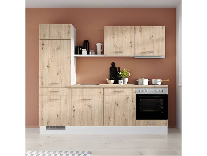 Küchenzeile Ecoo 240 cm 240 x 206 x 60cm Ausrichtung links Holz/Eiche Hell