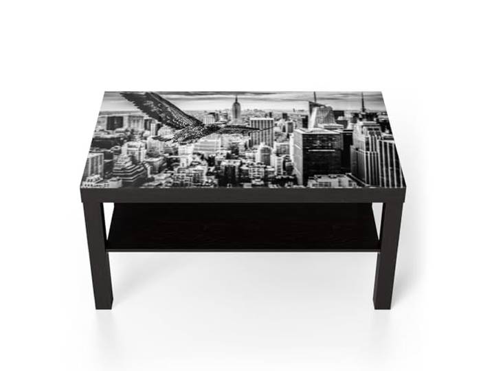 DEQORI Glastisch schwarz groß 90x50 cm Motiv Über den Dächern ausgefallener Beistelltisch aus Glas Hochglanz Couchtisch fürs Wohnzimmer moderner Couch Tisch mit Design