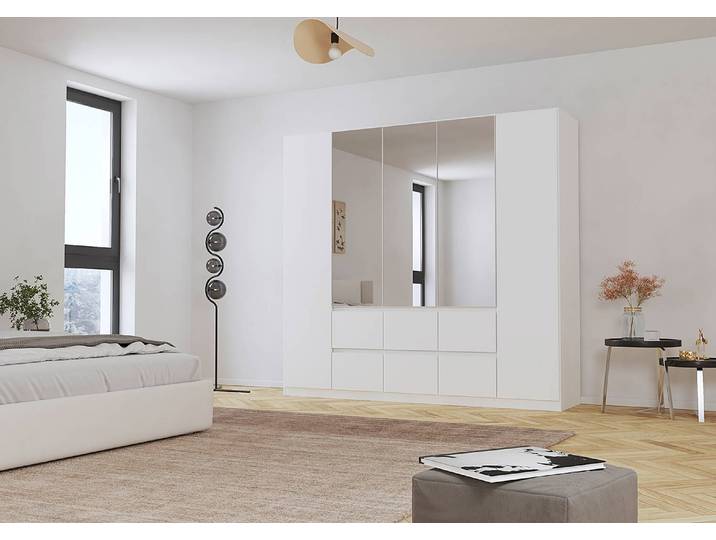 Drehtürenschrank Mainz 226cm Weiß/Alpinweiß Basic mit Spiegeltür/-en