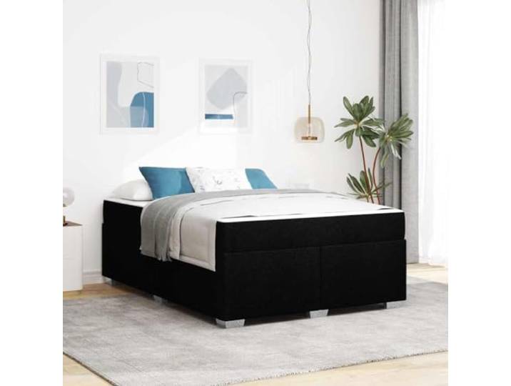 RJPLMFV Bettgestell mit Matratze, Schwarz, 140 x 200 cm, Stoff Taschenfederkernmatratze, mittlere Festigkeit, Holzwerkstoff, stabile Kunststofffüße, inklusive Lattenrost
