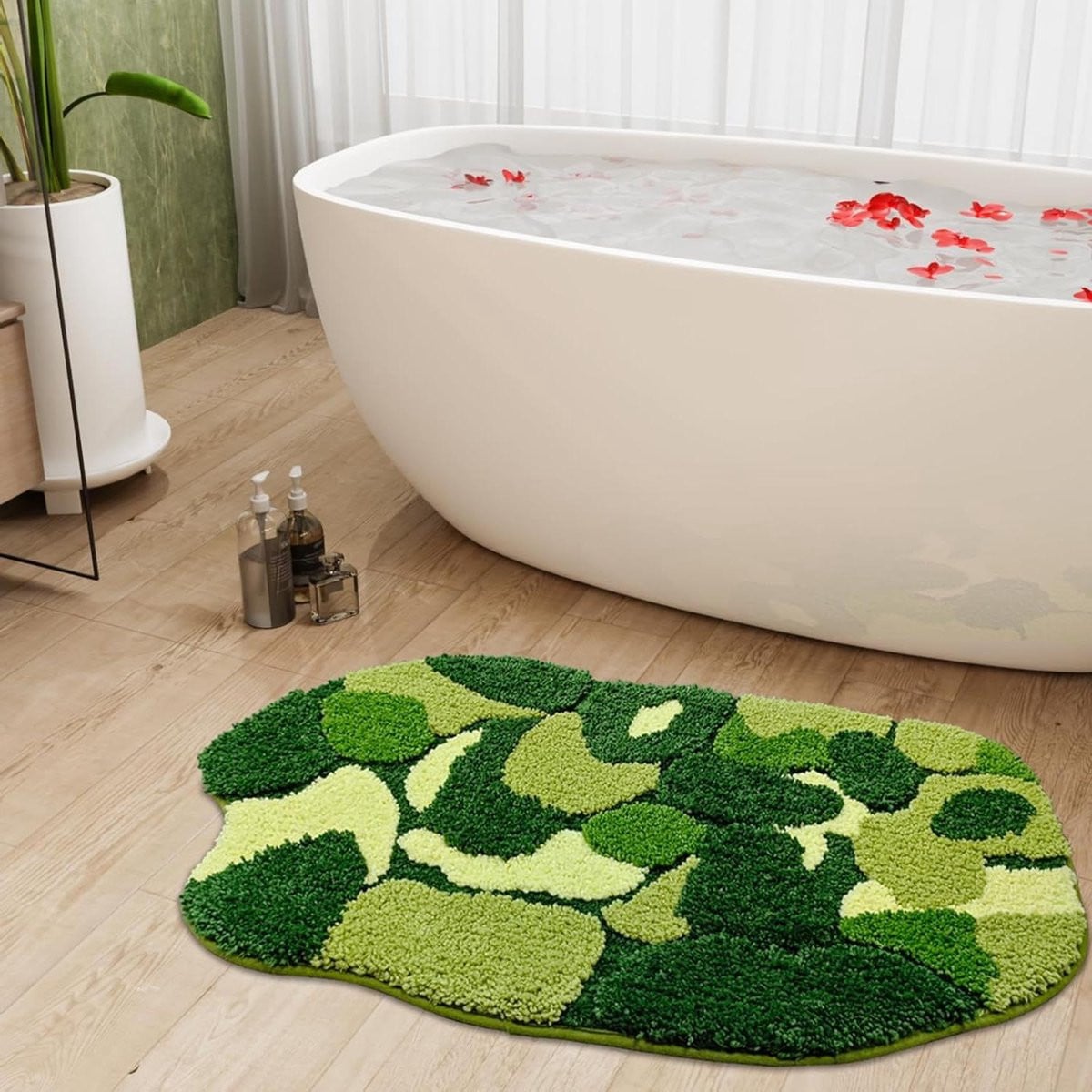 Groene badmat met 3D mos design, breedte: 50 cm, lengte: 81 cm