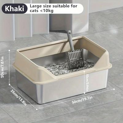Uplift Treasures KEMORELA XL Stainless Steel Cat Litter Box With Lid khaki 50cm