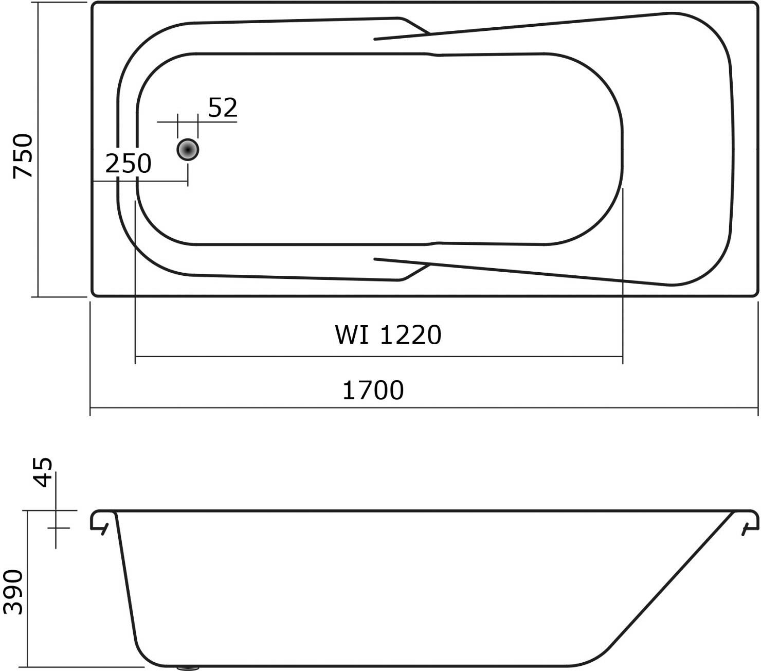 Caribia Rhodos Badewanne 170 x 75 cm mit Schürze