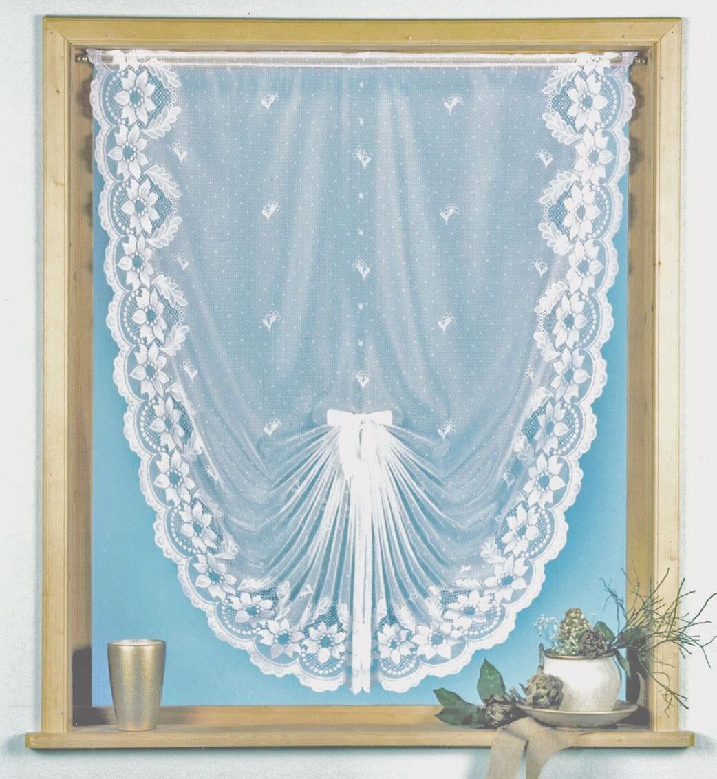 Scheibengardine WECKBRODT "Flensburg" Gr. 4, weiss (weiß), B:103cm H:130cm, Jacquard, Polyester, Gardinen, Scheibengardine, Jacquard, Schwalbenschwanz, floral, Bordüre, gebogt, Gardine, Store weiß 130cm, Kräuselband, 103cm
