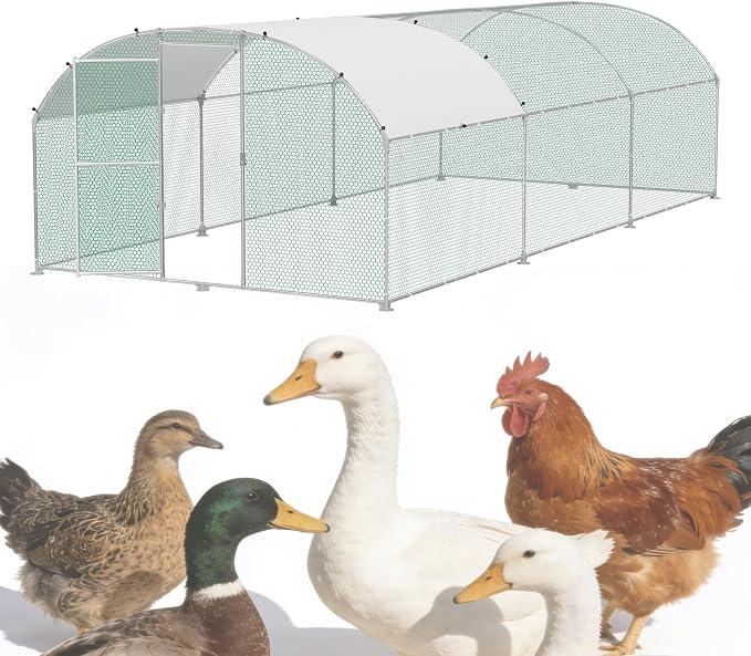 Hühnergehege mit Sonnenschutz Dach 3x6m Hühnerstall Verzinktes Metall Freilaufgehege mit Abschließbare Tür für Hühner Geflügel Kaninchen Outdoor Geflügelkäfige Hühnerauslauf Stall