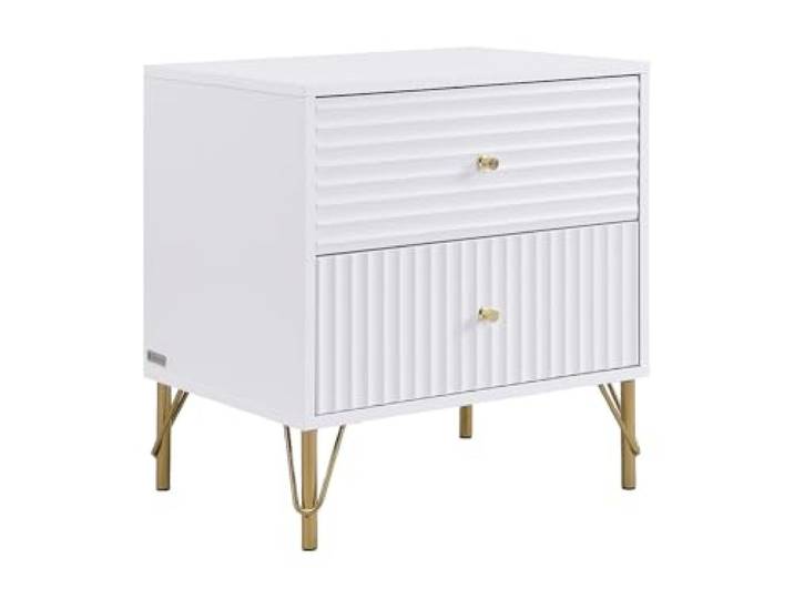 Vente-unique - Table de Chevet 2 tiroirs - Blanc - LOUREO Stauraum inklusive Modern Stil Weiß Holz, Platte