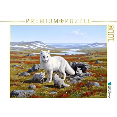 CALVENDO Puzzle Polarfuchs mit Jungtieren in der Tundra | 1000 Teile Lege-Größe 64x48cm Foto-Puzzle für glückliche Stunden