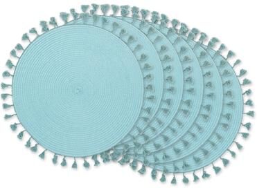 DII Nautical Blue Round Fringed Placemat Set/6