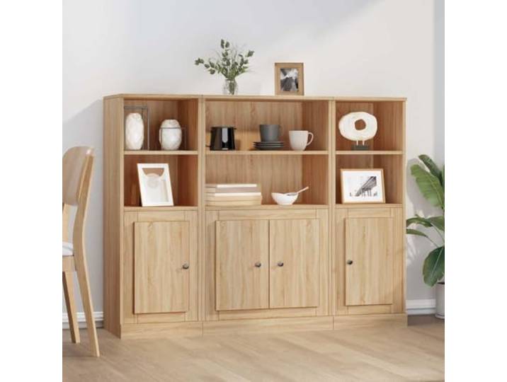 RJPLMFV Anrichte, 3-teilig, Eiche, Sonoma, Holz, Ingenierie Geräumige Aufbewahrung, glatte Oberfläche, Wandbefestigung inklusive, für Wohnzimmer oder Esszimmer