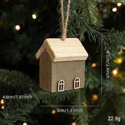 Inspired Living Rustic Wooden Christmas House Ornament Mini Log Cabin Ornament For Tree & Holiday Decor e