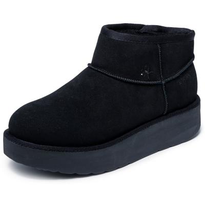 Winterboots SKECHERS "KEEP COZY", Damen, Gr. 41, Warmfutter, schwarz (schwarz, uni), Veloursleder, Schuhe Winterboots, Snowboots, Schlupfstiefel mit Plateausohle