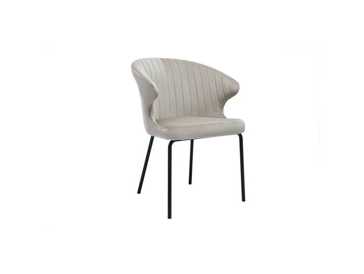 Chaise design en tissu velours gaufré taupe et métal noir REQUIEM