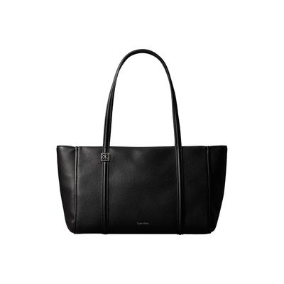 Tragetasche CALVIN KLEIN "EMBLEM HW PEBBLE TOTE", Damen, Gr. B/H/T: 36cm x 26,5cm x 14cm, schwarz, Lederimitat, Taschen, Handtasche, Henkeltasche, Schultertasche mit Logoschriftzug