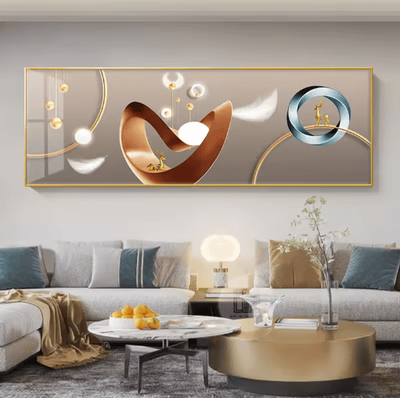 Inspire Picks Chinese Style Golden Deer Canvas Wall Art Feng Shui Mountain Poster Decor 15 20x60cm No Frame