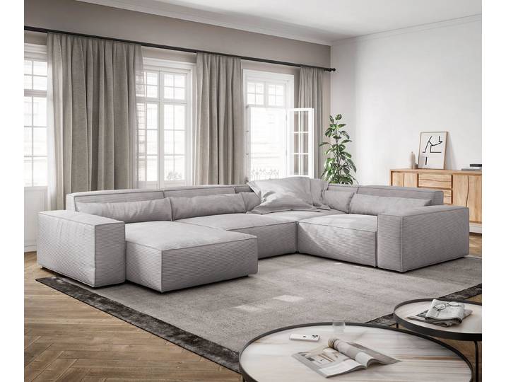 DELIFE Wohnlandschaft Sirpio, XL Cord Silbergrau 360x260 cm Recamiere variabel