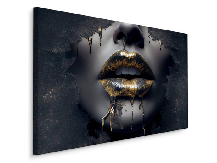 Muralo Leinwandbild Abstrakte Mund Gesicht 3D 120x80, Schwarz, Goldfarben, Rechteckig, 120x80 cm, Bilder & Rahmen, Bilder, Leinwandbilder