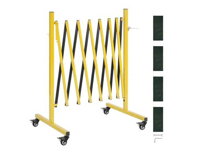 VEVOR Barrière de Sécurité Extensible 3\,82 m Barrière Accordéon Mobile Clôture Pliable pour Allée\, Entrepôt\, Ascenseur\, en Métal\, Portable\, avec Roulettes Verrouillables\, Peu Encombrant\, Jaune et Noir