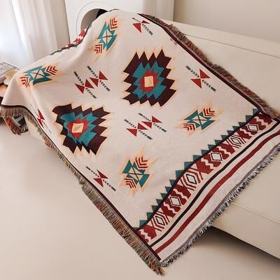 DynamicDeals Aztec Blanket Boho Chic Oversized Throw With Fringe, Soft Vintage Woven Geometric Blanket For Home & Gifts sucre 35x59 Inch