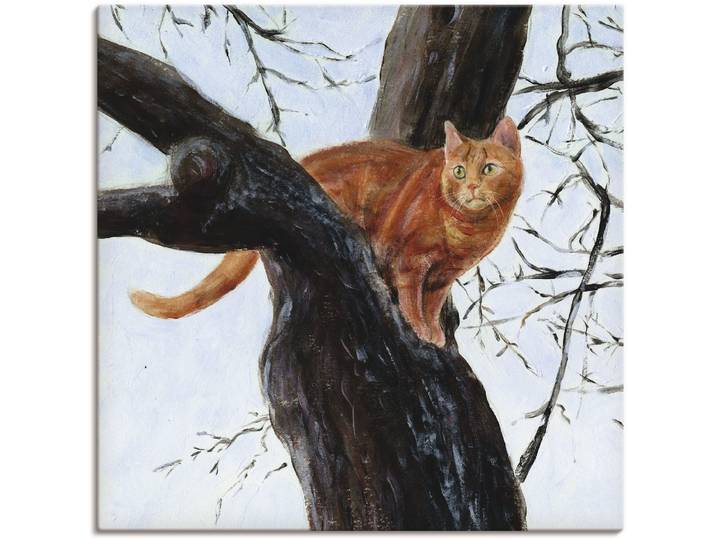 Leinwandbild ARTLAND Katze im Baum , braun (farbe bild(er): braun), B:40cm H:40cm, Bilder, Leinwandbild, auf Holzrahmen gespannt