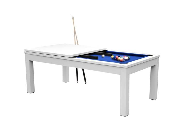 Table de billard convertible blanche tapis bleu