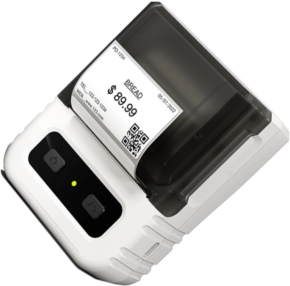 INF Tragbarer Bluetooth Thermo-Etikettendrucker kompatibel mit iOS, Android, Windows, Linux, Mac, Chrome OS, Kirin – 203dpi, Weiß