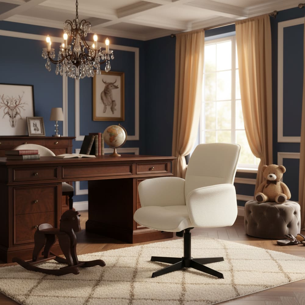 Urban Meuble Fauteuil de bureau avec accoudoirs en tissu blanc Blanc 62x93x60cm