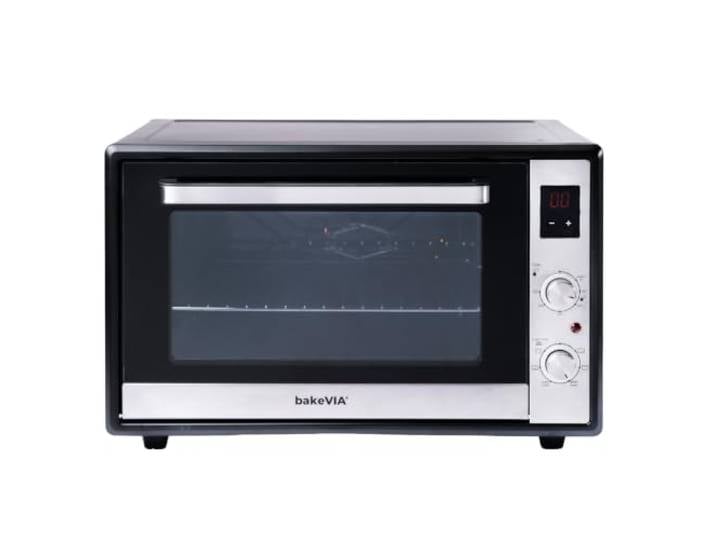 Minibackofen 60 L Drehspieß, Schwarz & Edelstahl, Digital-Timer Digital-Timer - Drehspieß / Hähnchengrill - Schwarz & Edelstahl - 2000 W - Umluft - rundum emailliert - 6 Funktionen