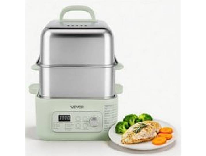 VEVOR Elektrischer Dampfgarer 13 L mit 2 Garebenen Edelstahl 1500 W Grün, Gemüse- und Speisegarer für 3–6 Personen mit 9 Voreingestellten Programmen, Warmhaltefunktion, für Gemüse, Meeresfrüchte und Reis