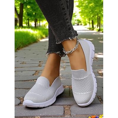 graue Flyknit-Slip-On-Sneaker für Damen – Alltagsschuhe zum Spazierengehen, Erledigen von Besorgungen und für die Freizeit im Park