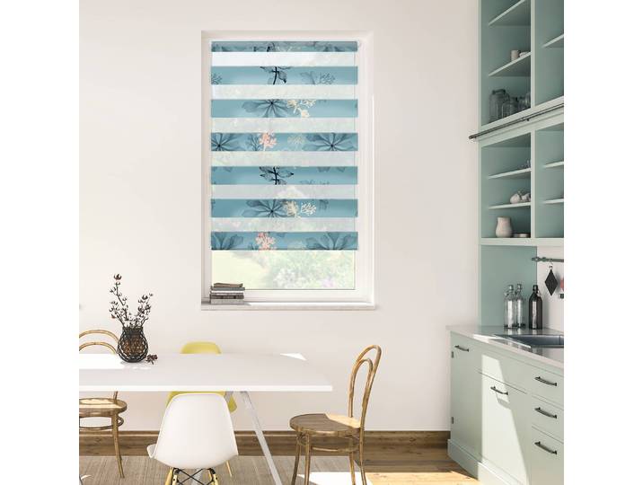 Klemmfix Duo Rollo Aqua Floral 100 x 150cm Grün