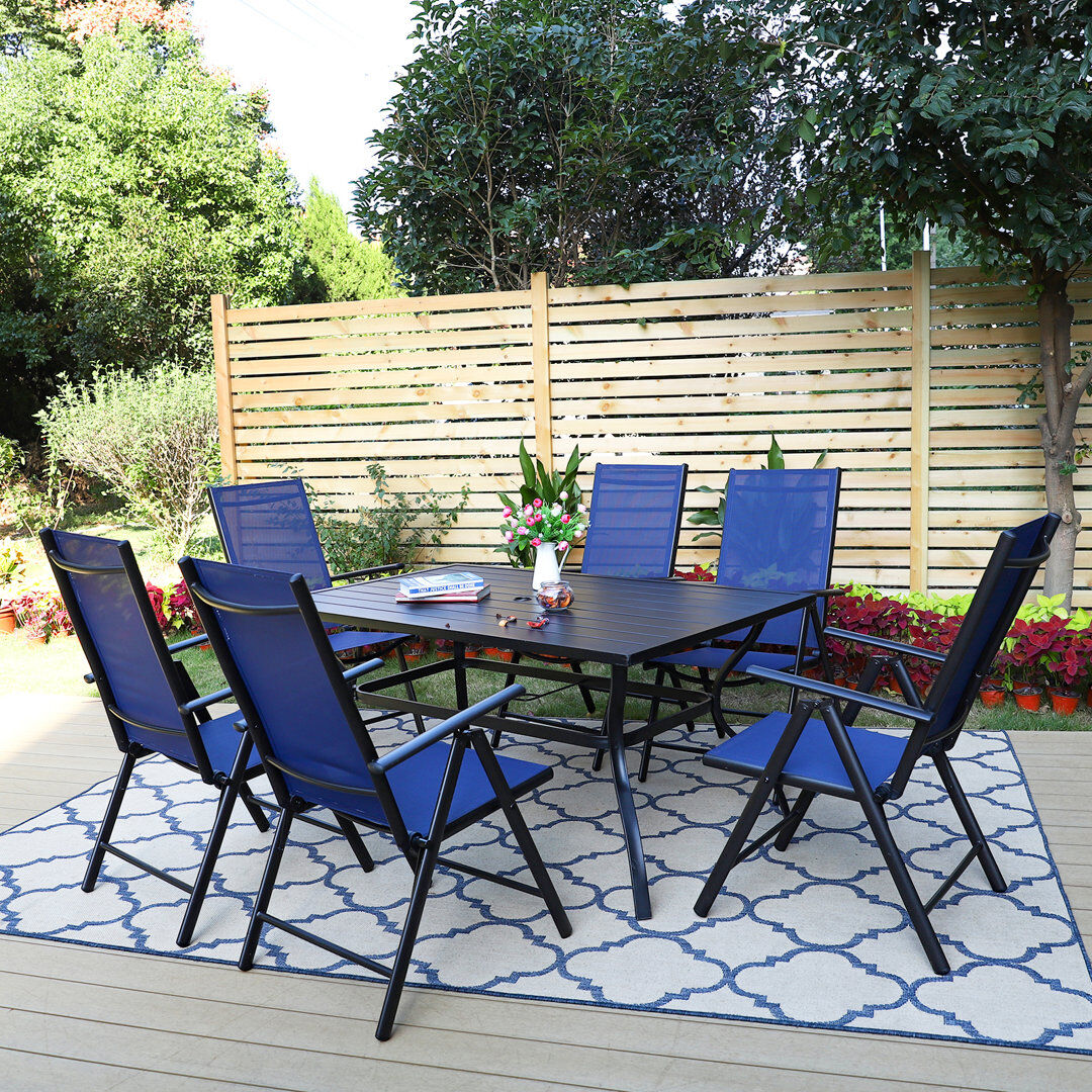 Blue Elephant 6 - Person Patio Dining Set with Rectangular Table Navy Blue 6