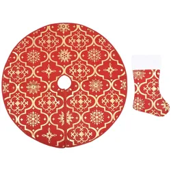 vidaXL Luxus-Weihnachtsbaumdecke mit Socke Rot 150 cm Stoff