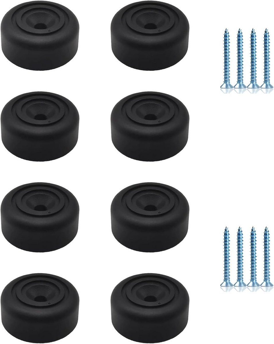 Set van 8 zwarte ronde meubelpoten van kunststof, Ø 33 mm x H 13 mm