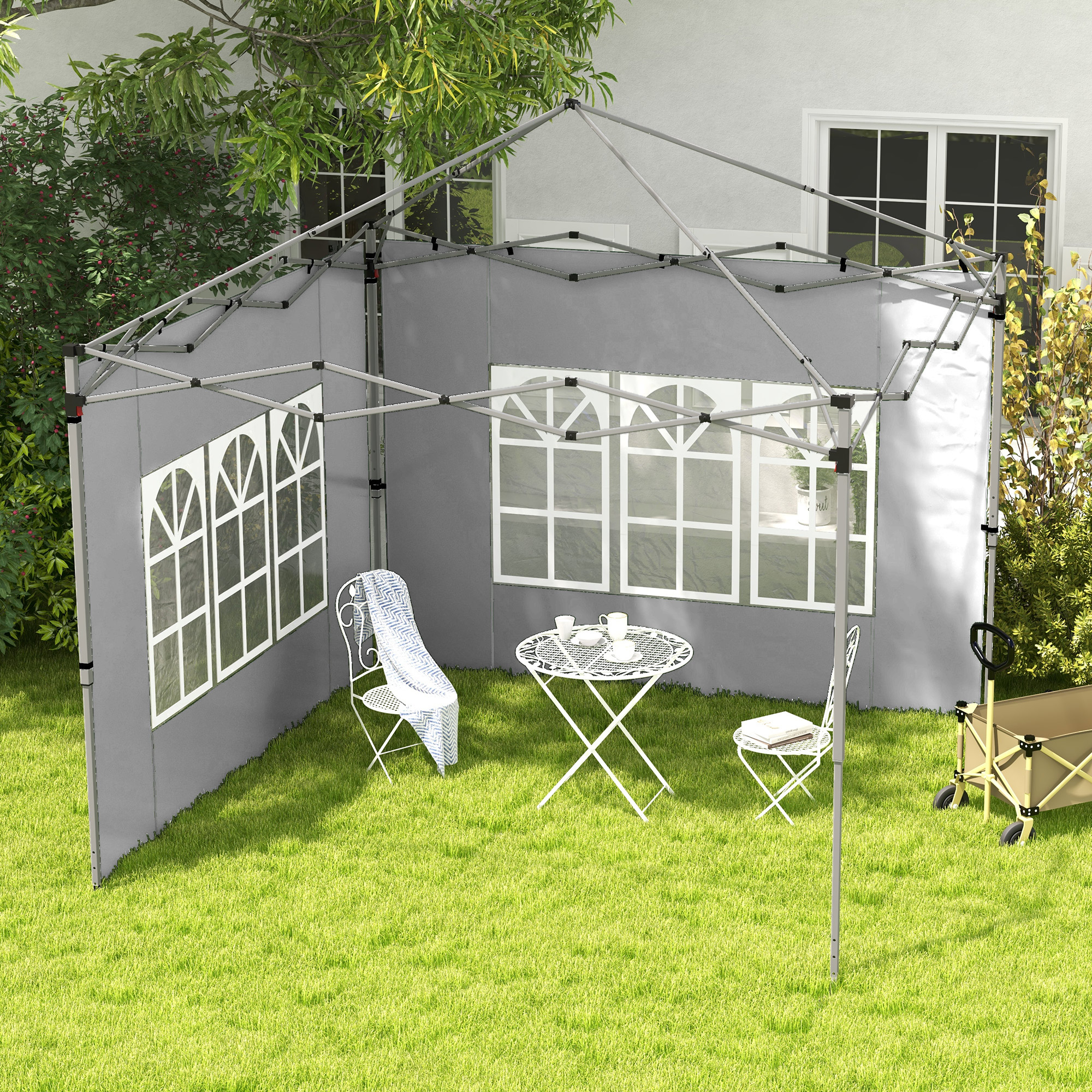 Outsunny Set di 2 pannelli laterali per gazebo da 3 x 3 m/3 x 4 m, pannello per gazebo con finestra 295 x 195 cm grigio chiaro