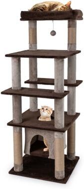 Costway 58 Inch Large Multi-level Cat Tree with Swaying Aerial Condo and Plush Perch Bed-Brown