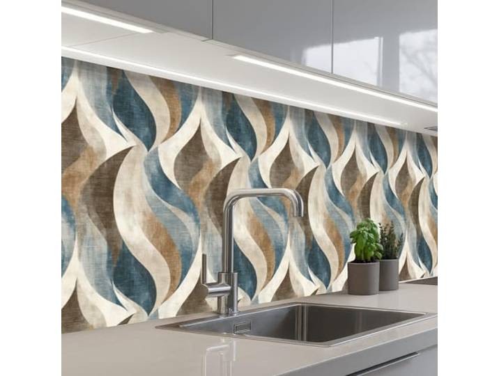 KitchenYeah© Küchenrückwand Selbstklebende Kitchen Wall Protector Küchen 80x400 cm - Rückenwand Küchenfronten Küchenrückwände Küche Wand Abstrakt - Wellen - Farbenfroh