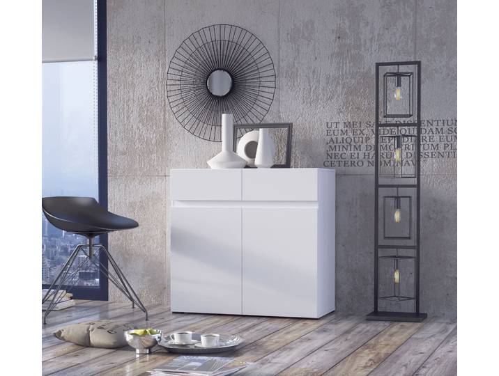 Kommode HOME AFFAIRE Rimini, Kommodenschrank, Schubladenschrank, 2 Schubladen, 2 Türen , weiß (weiß, weiß), B:90cm H:86cm T:40cm, Sideboards, Kommode, Breite 90 cm
