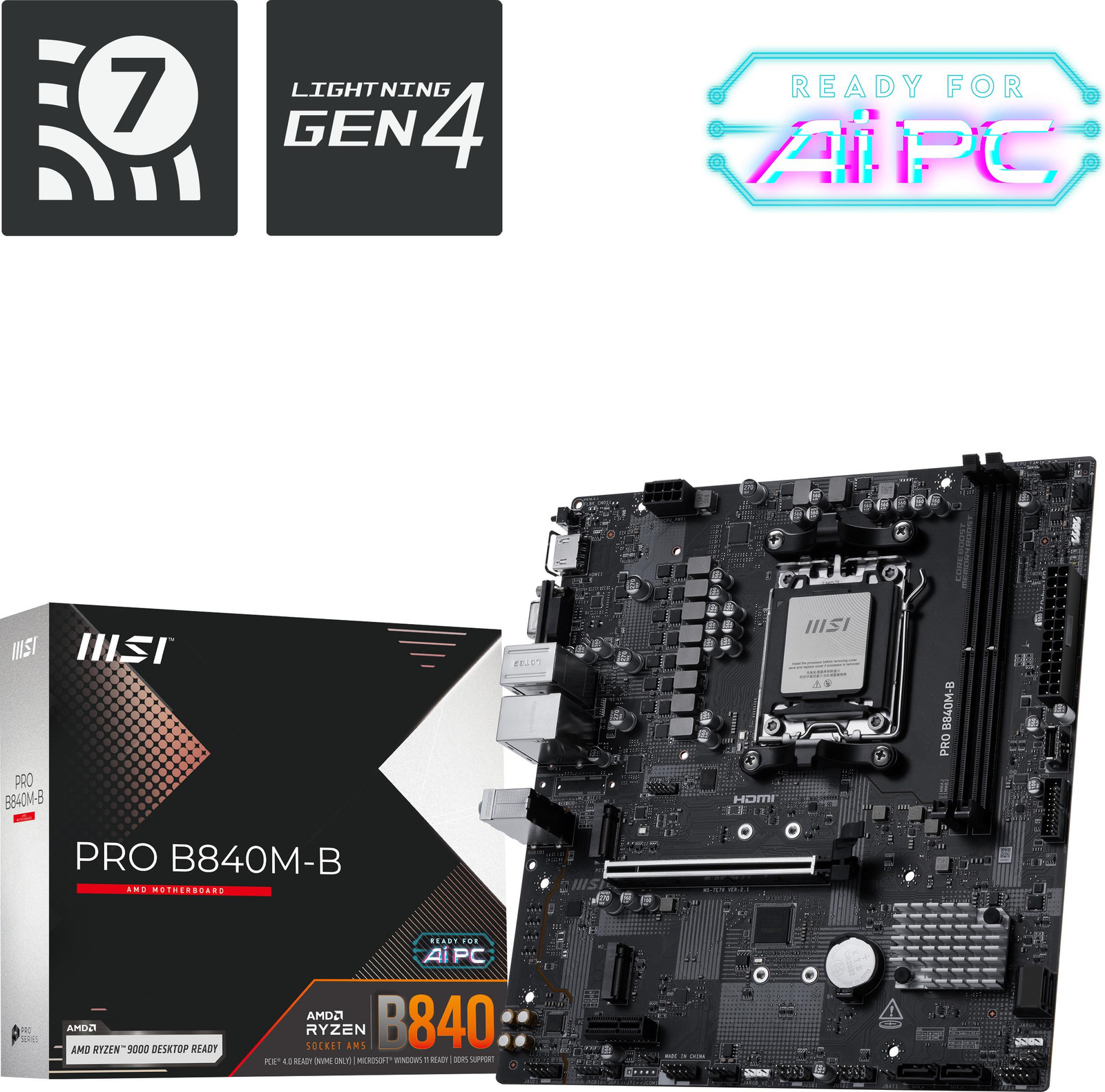 MSI PRO B840M-B moederbord AMD B840 Socket AM5 micro ATX