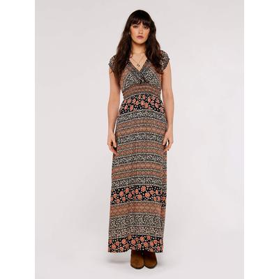 Maxikleid APRICOT "Sommerliches Maxikleid", Damen, Gr. XL (42), N-Gr, schwarz, Obermaterial: 100% Viskose CV., gemustert, Kleider Maxikleid, mit gesmokter Taille